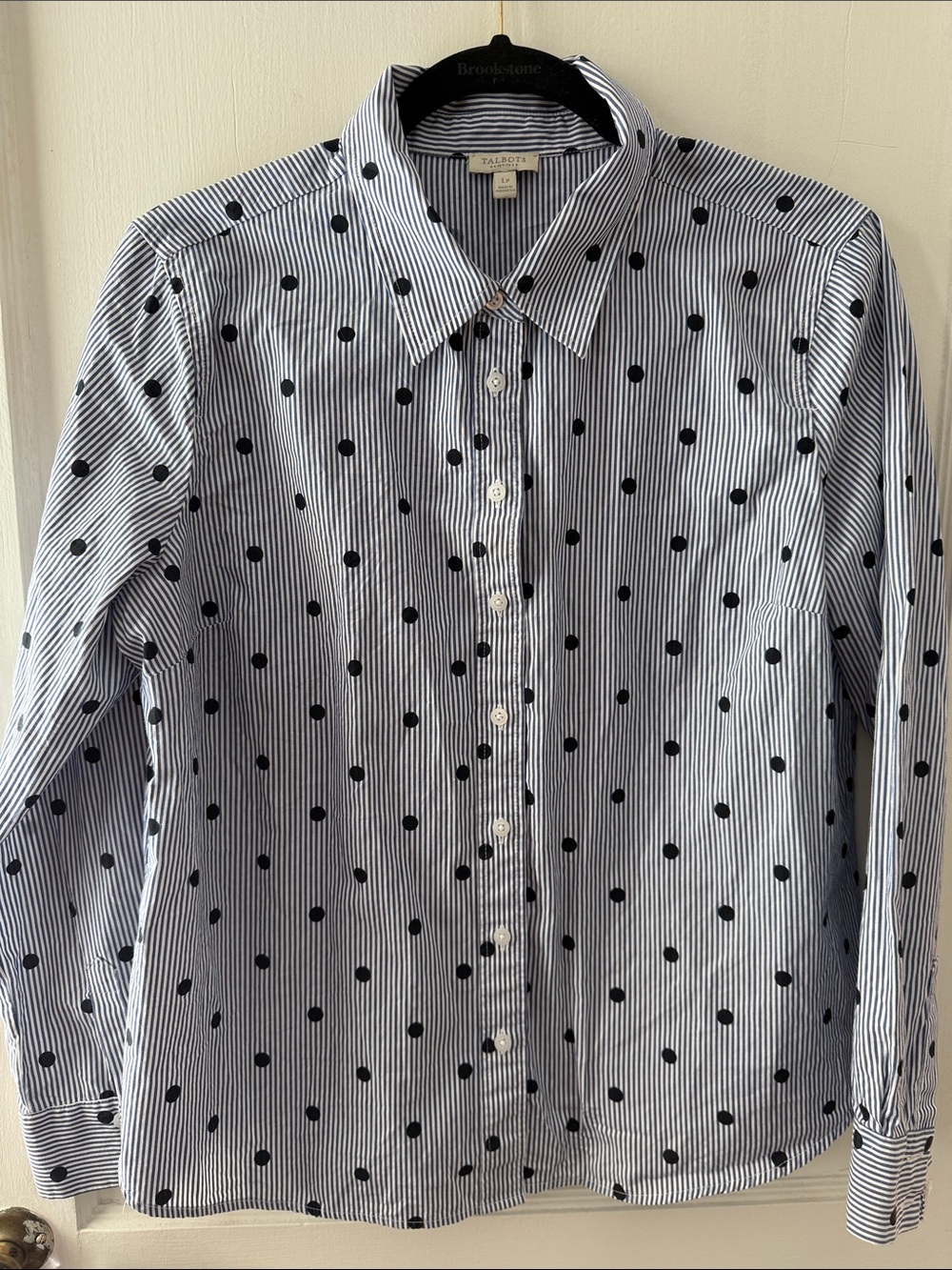 Talbots Blue and Black Pinstripe Polka Dot Button-Up Shirt
